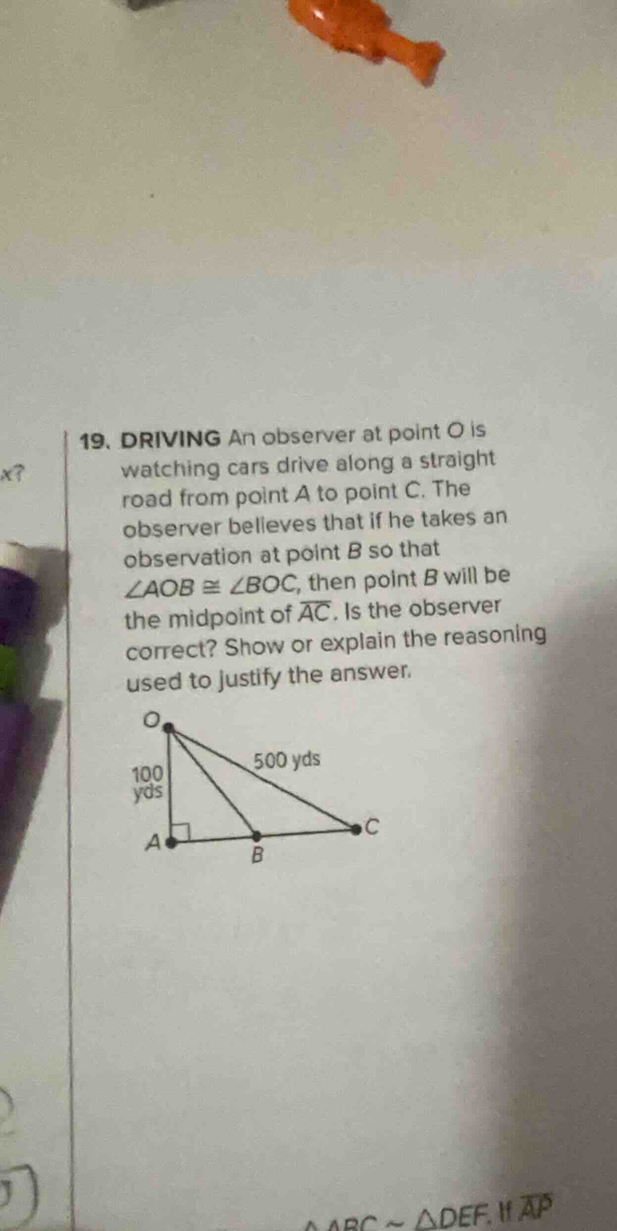 19. driving an observer at point o is watching cars drive along a strai…