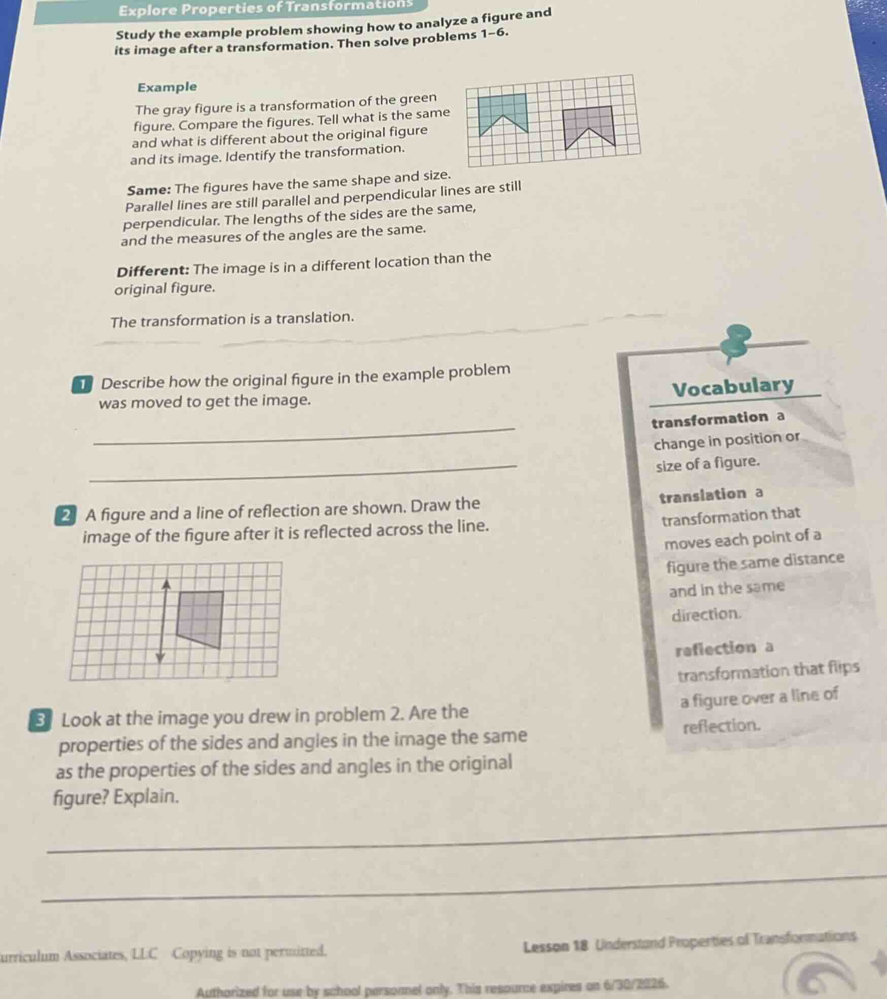 explore properties of transformations study the example problem showing…