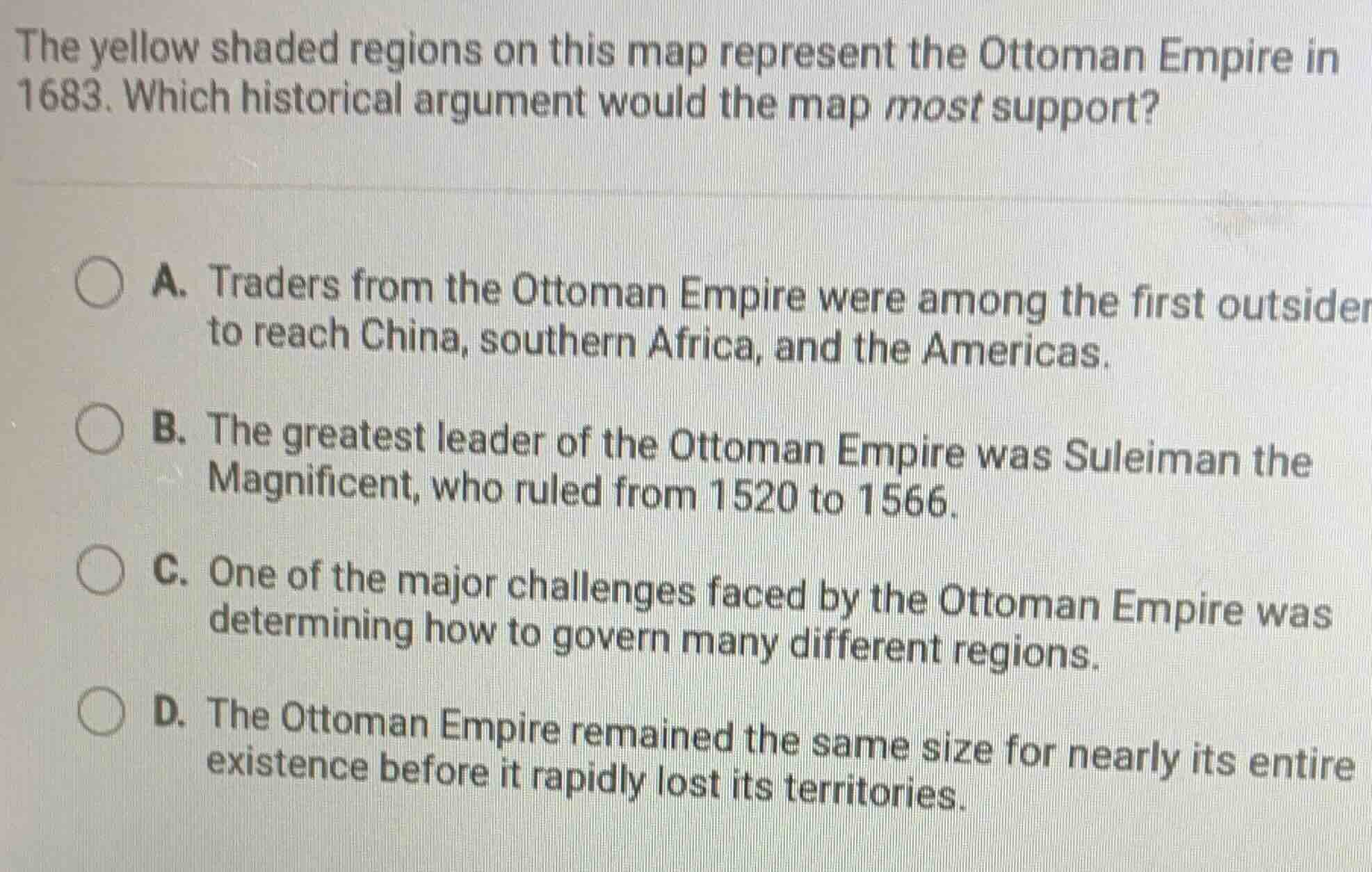 the yellow shaded regions on this map represent the ottoman empire in 1…