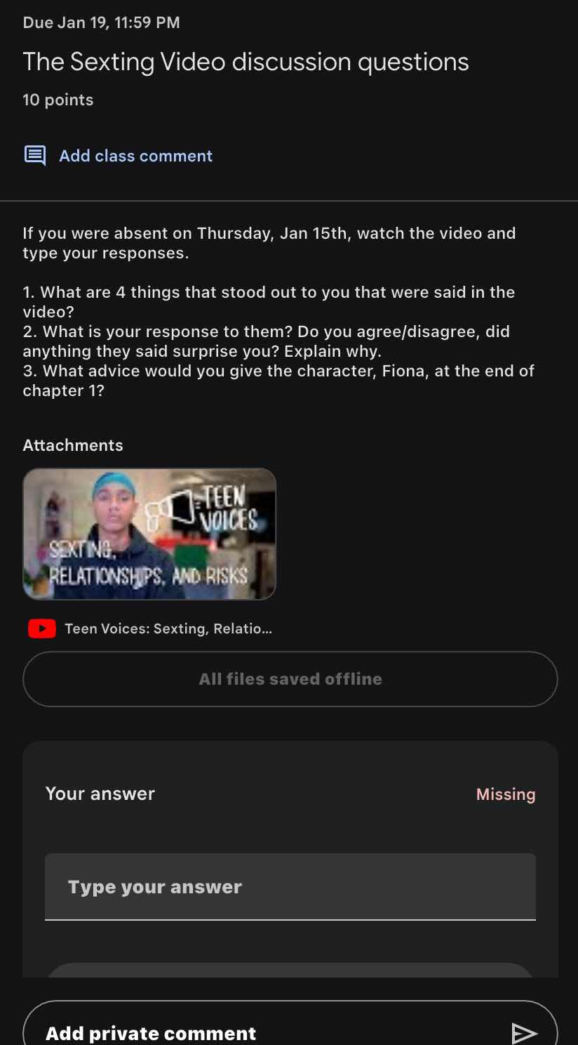 due jan 19, 11:59 pm the sexting video discussion questions 10 points a…