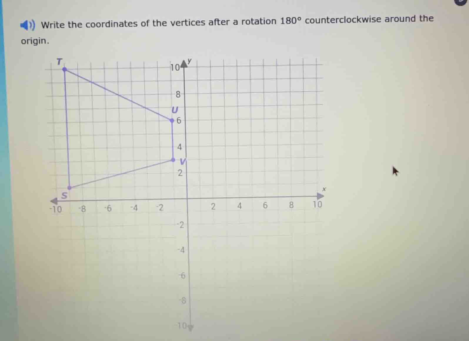 write the coordinates of the vertices after a rotation 180° countercloc…