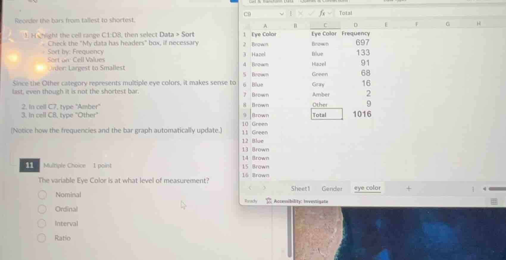 reorder the bars from tallest to shortest. 1. highlight the cell range …