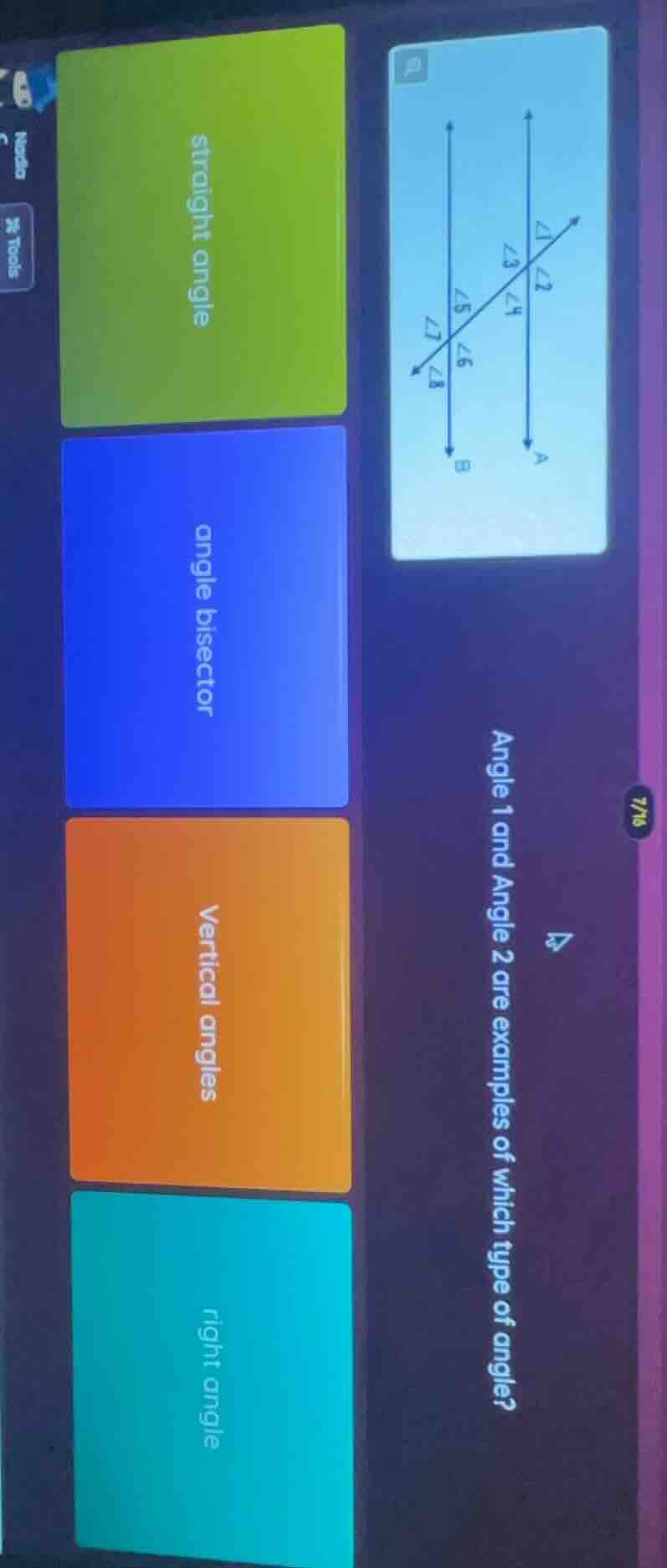 angle 1 and angle 2 are examples of which type of angle? straight angle…