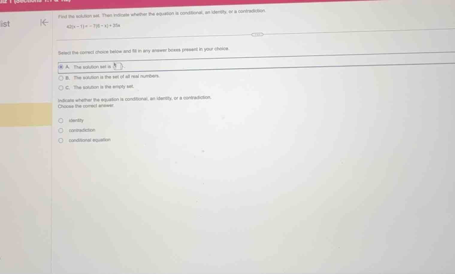 find the solution set. then indicate whether the equation is conditiona…