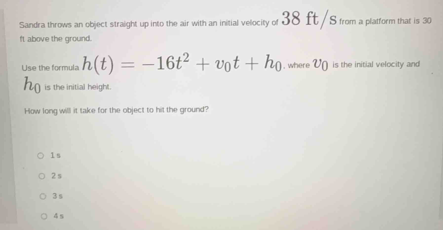 sandra throws an object straight up into the air with an initial veloci…