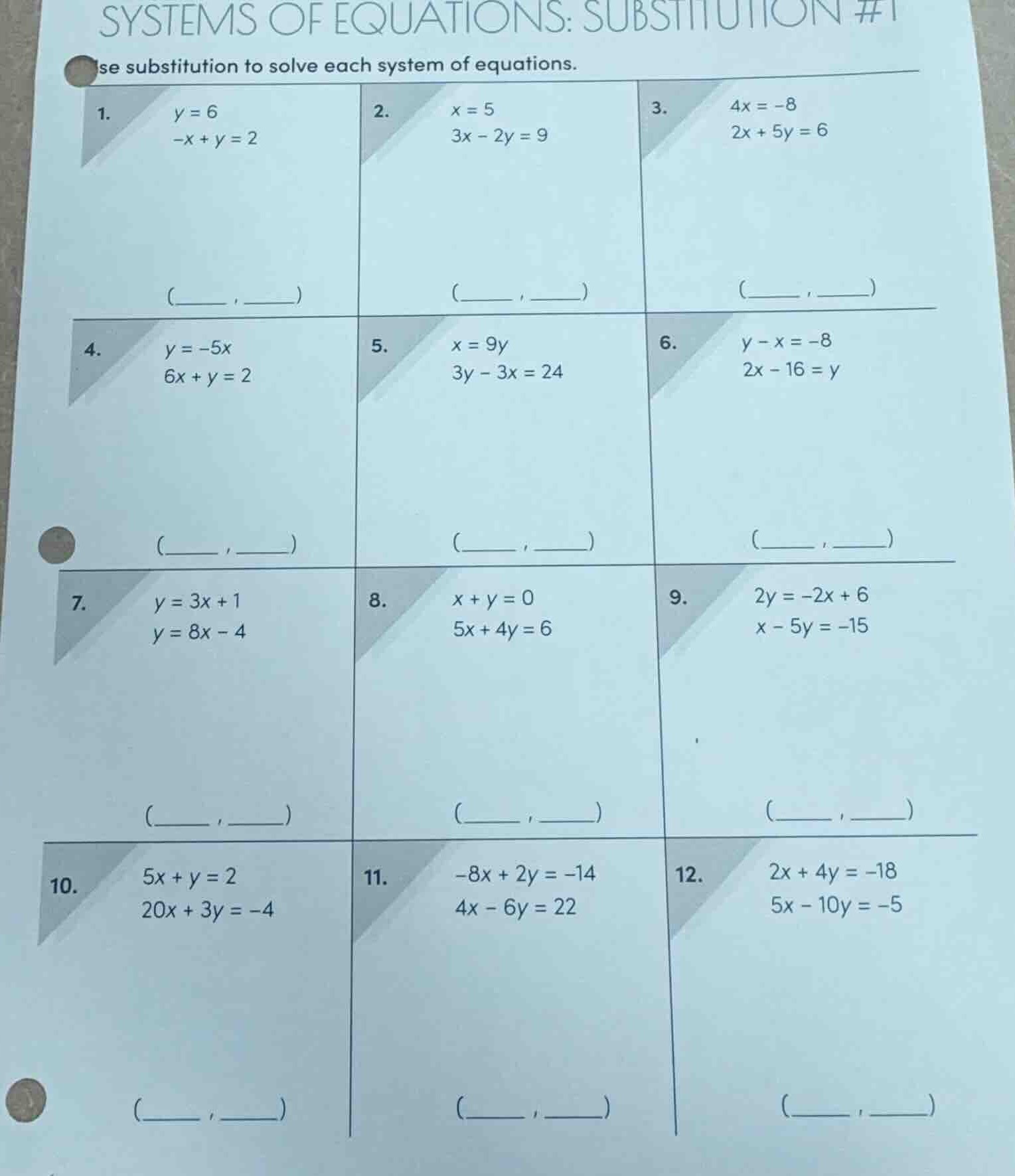 systems of equations: substitution #1 use substitution to solve each sy…