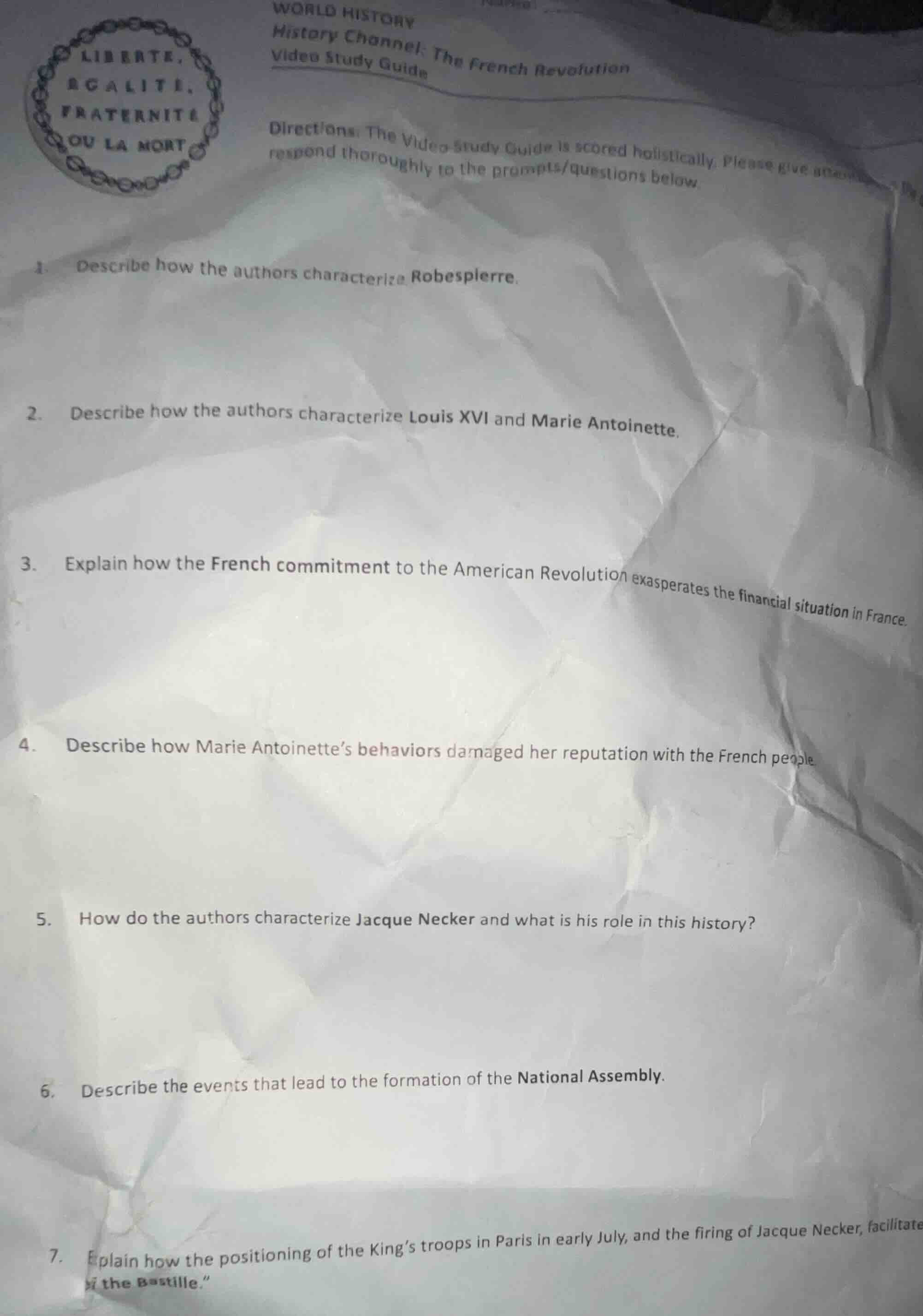 world history history channel: the french revolution video study guide …