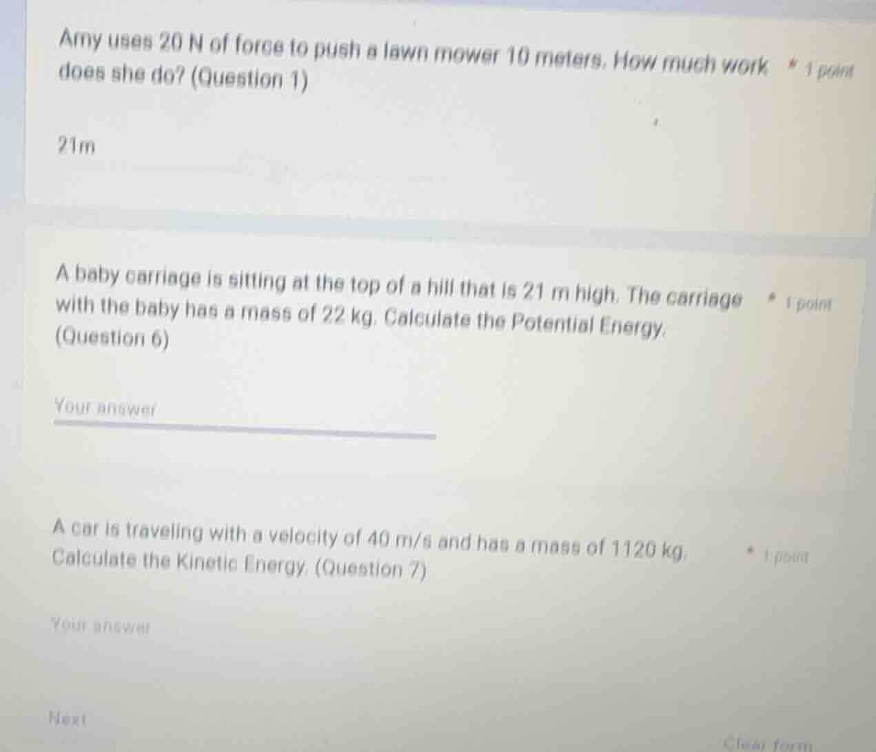 amy uses 20 n of force to push a lawn mower 10 meters. how much work do…