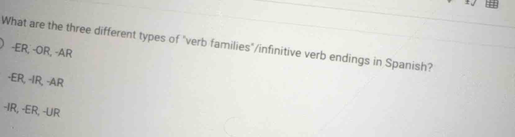 what are the three different types of \verb families\/infinitive verb e…