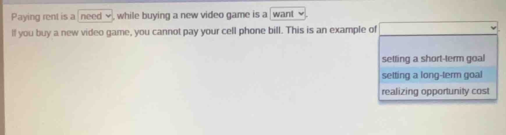 paying rent is a need, while buying a new video game is a want. if you …