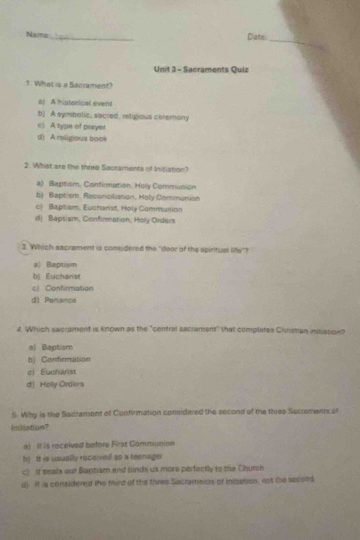 name: _______________ date: _________ unit 3 - sacraments quiz 1 what i…