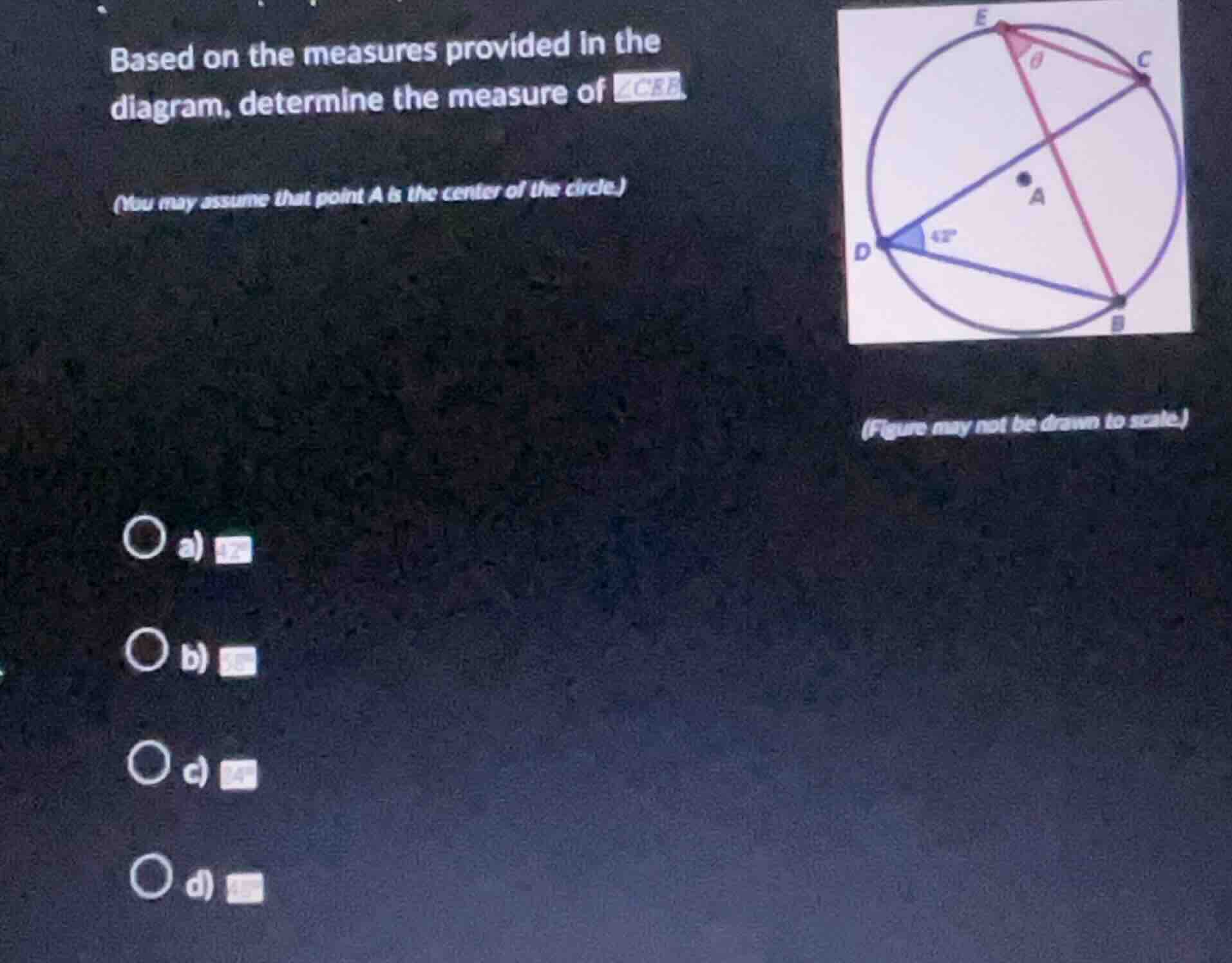 based on the measures provided in the diagram, determine the measure of…