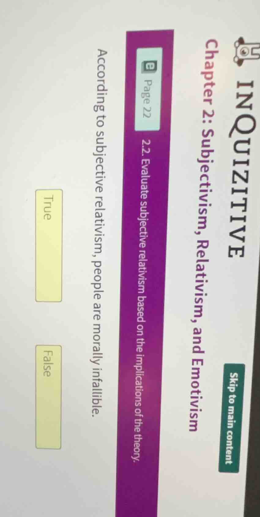 chapter 2: subjectivism, relativism, and emotivism 2.2. evaluate subjec…