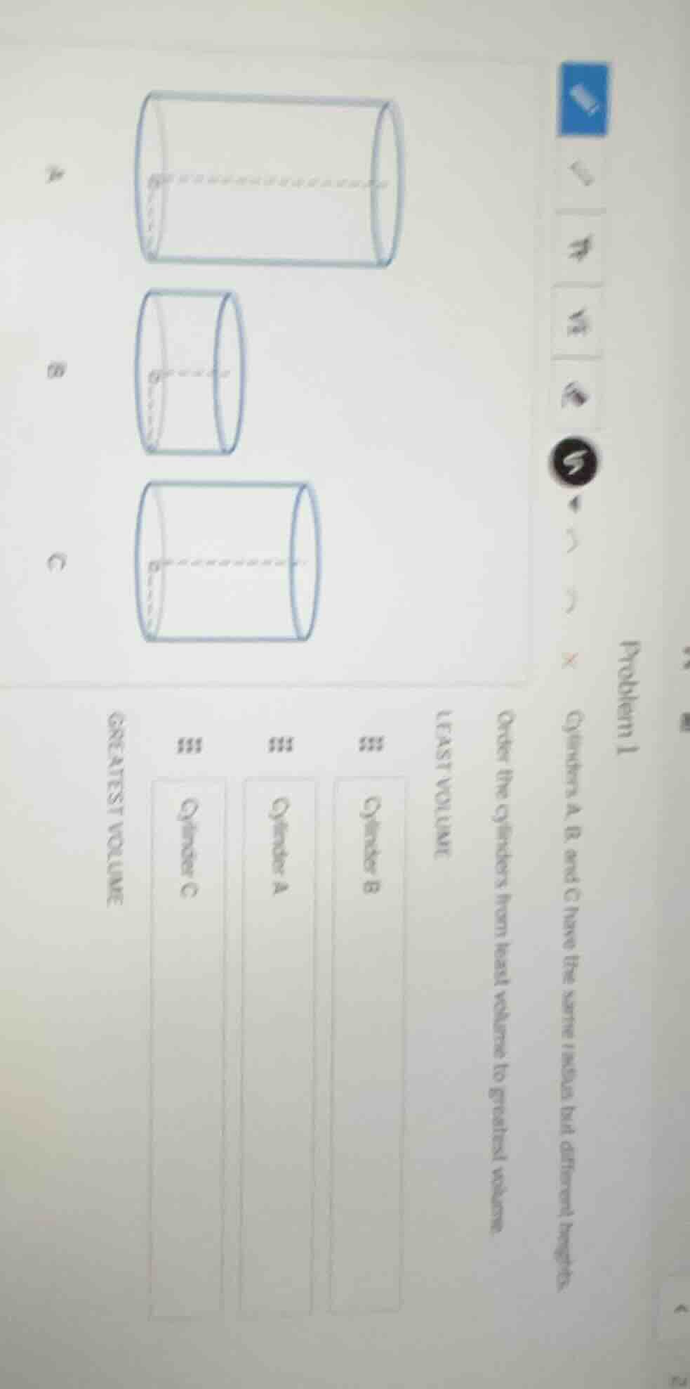 problem 1 cylinders a, b, and c have the same radius but different heig…