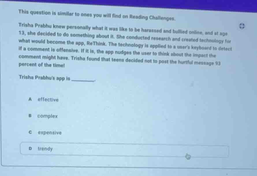 this question is similar to ones you will find on reading challenges. t…
