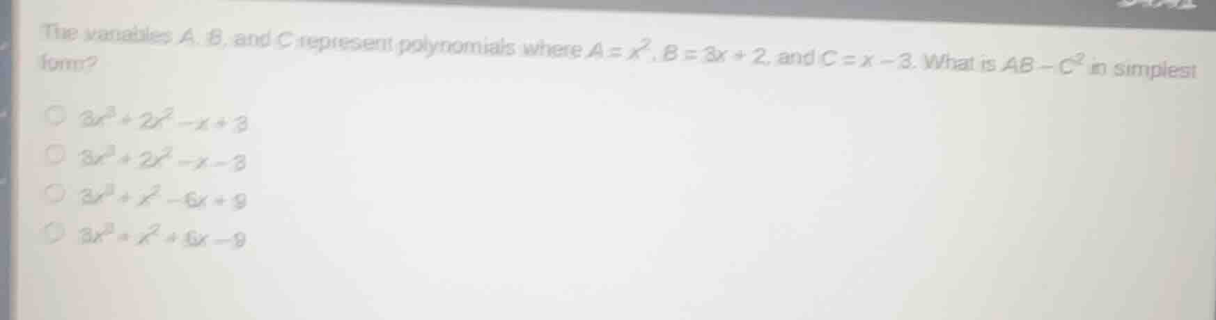 the variables a, b, and c represent polynomials where ( a = x^2 ), ( b …