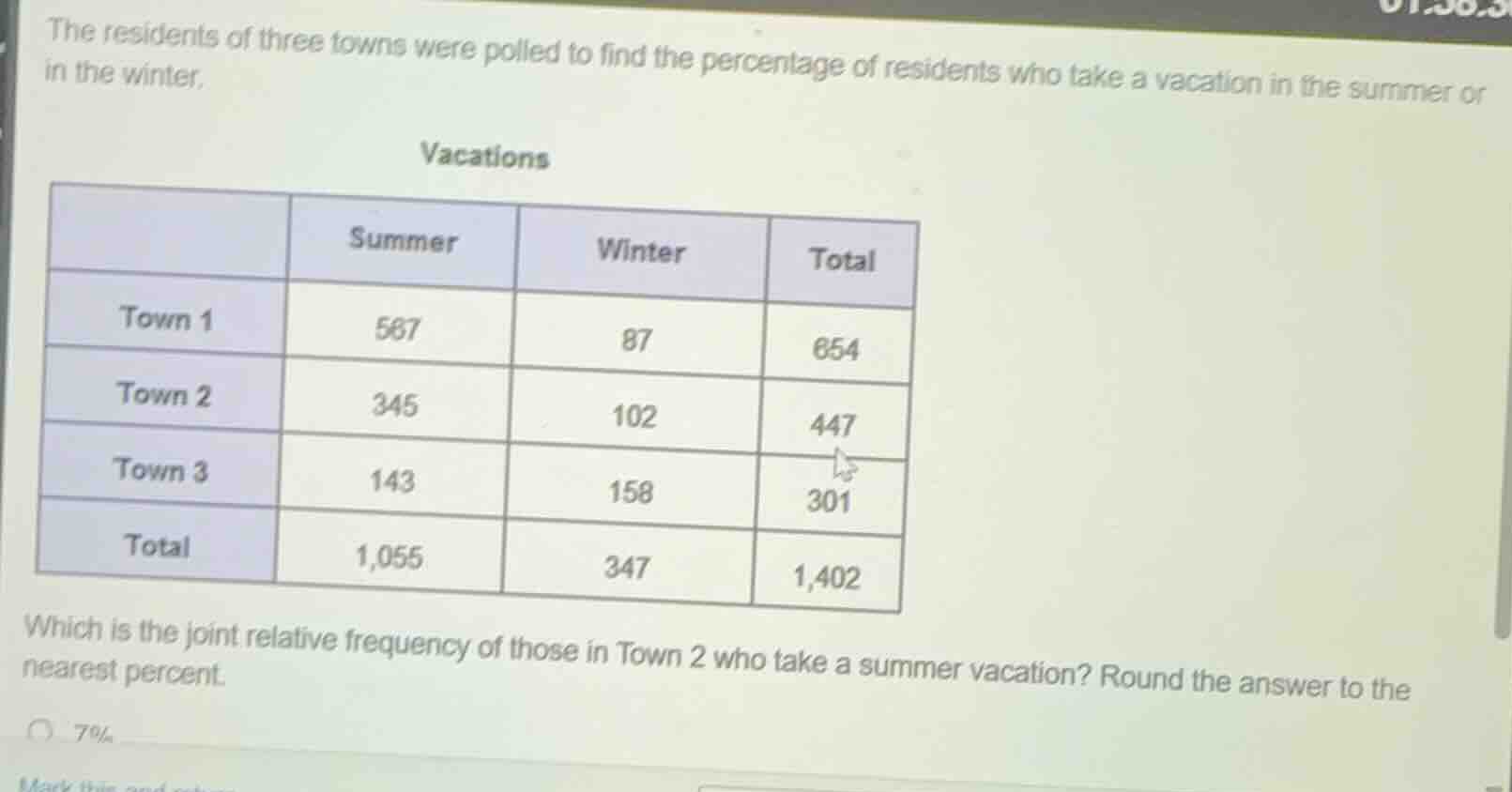 the residents of three towns were polled to find the percentage of resi…