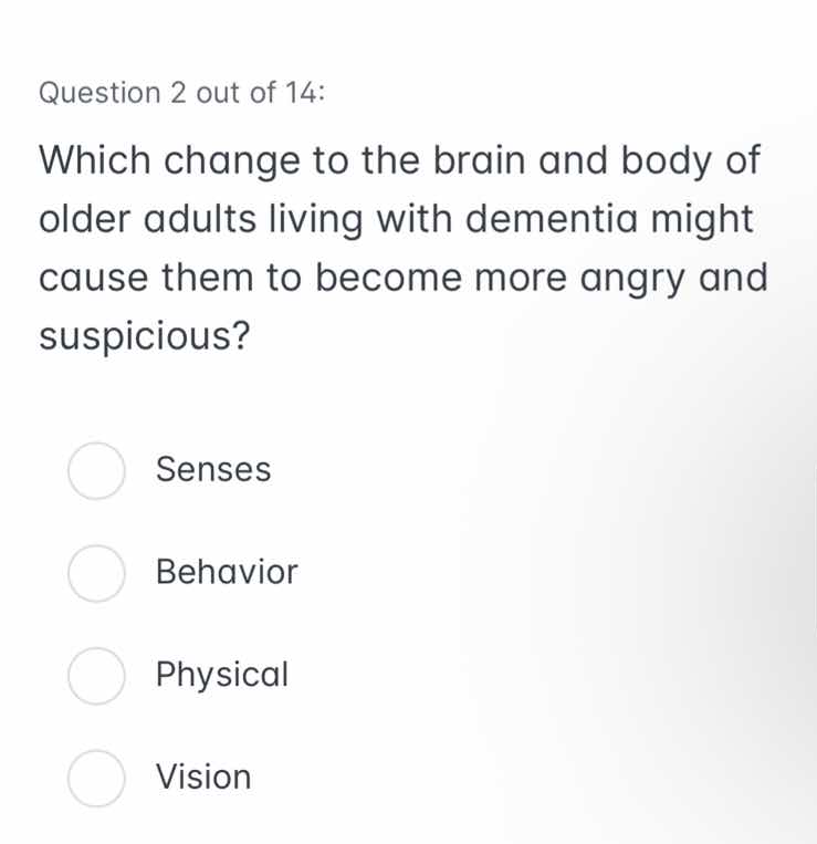 question 2 out of 14: which change to the brain and body of older adult…