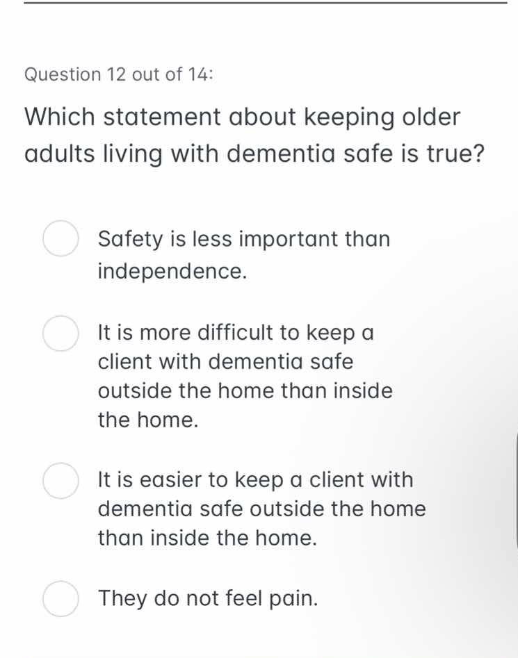 question 12 out of 14: which statement about keeping older adults livin…