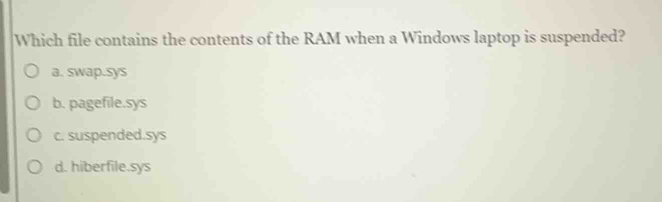 which file contains the contents of the ram when a windows laptop is su…