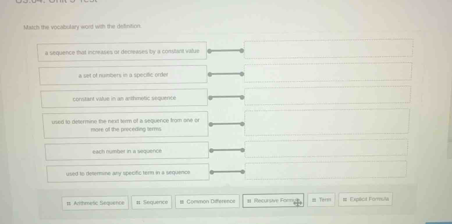 match the vocabulary word with the definition. a sequence that increase…