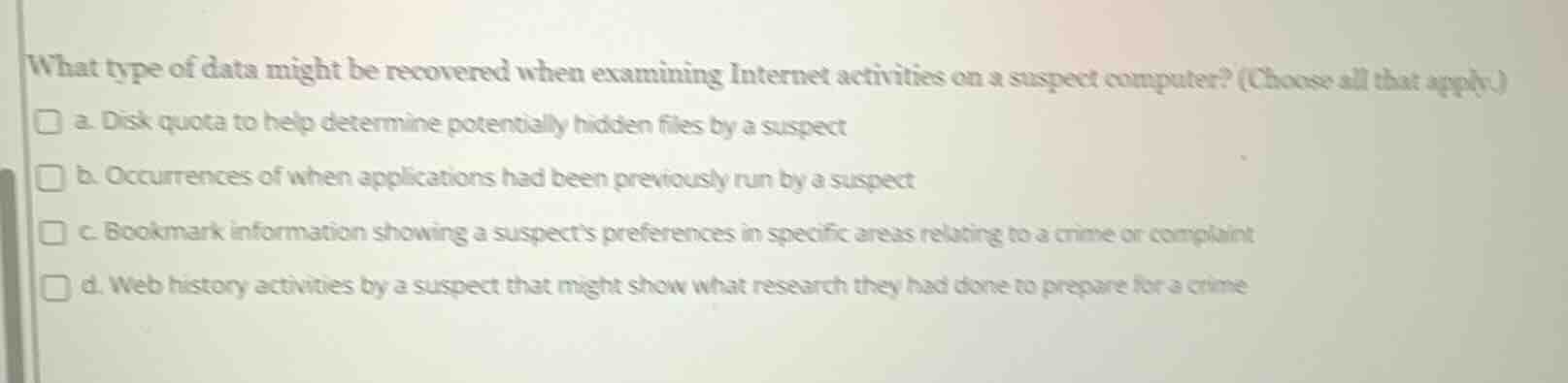 what type of data might be recovered when examining internet activities…