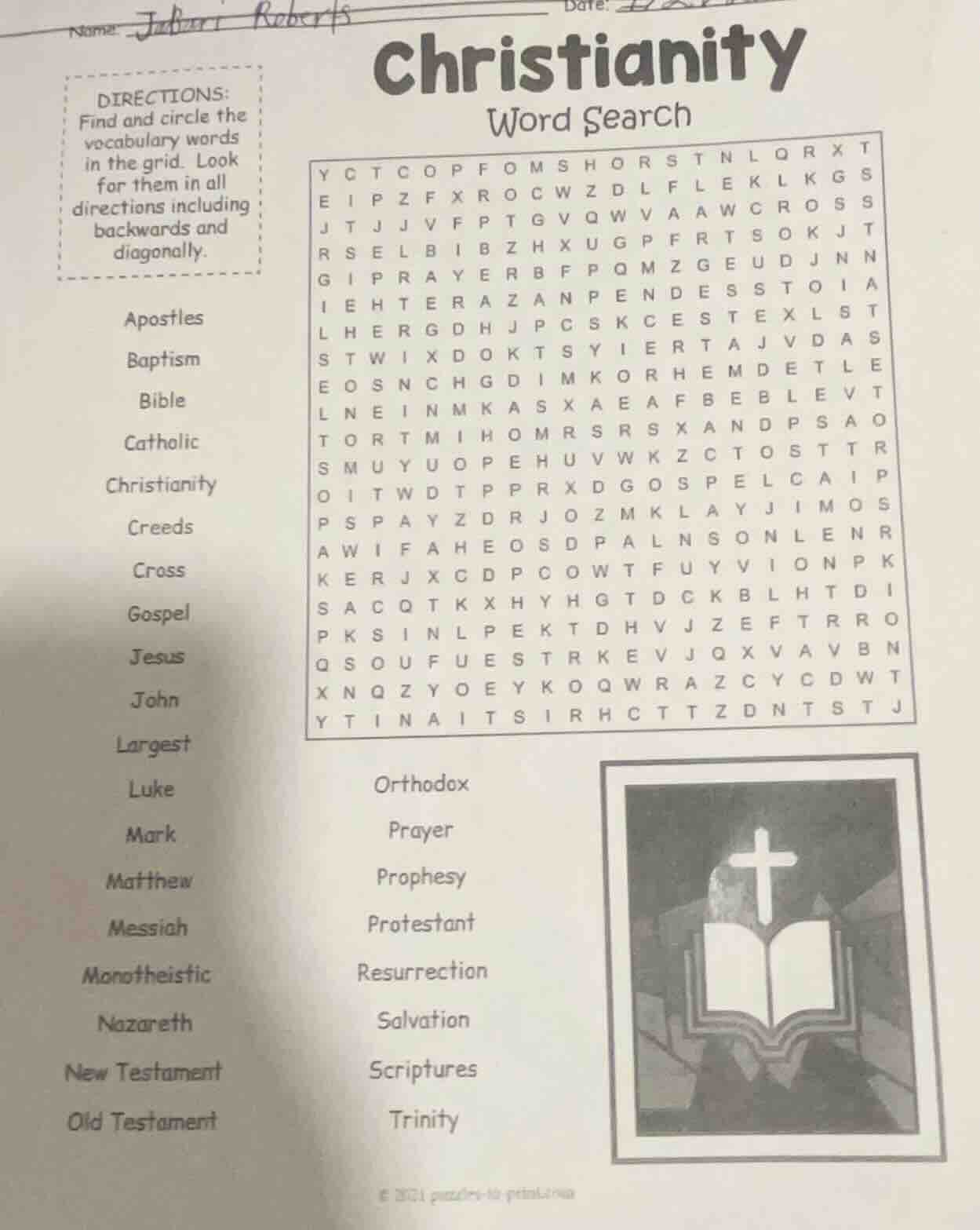 christianity word search directions: find and circle the vocabulary wor…