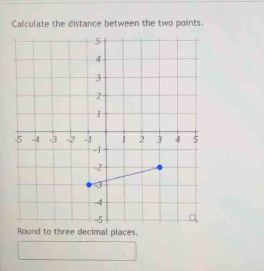 calculate the distance between the two points. round to three decimal p…