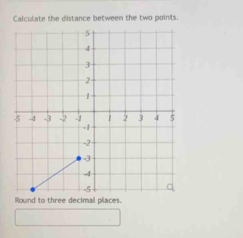 calculate the distance between the two points. round to three decimal p…