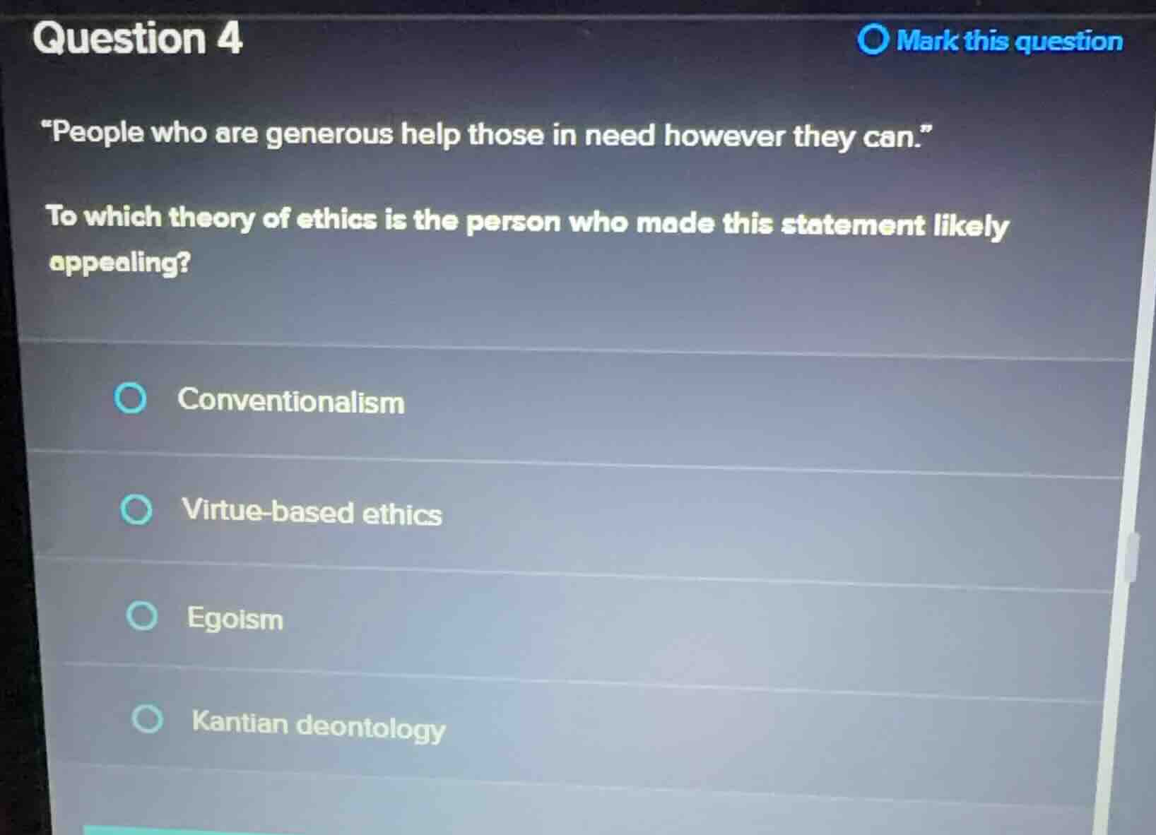 question 4 \people who are generous help those in need however they can…