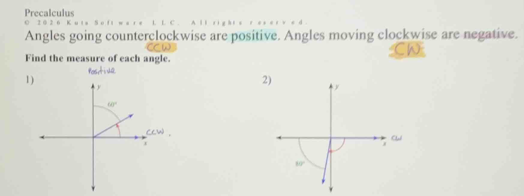 precalculus © 2026 kuta software llc. all rights reserved. angles going…
