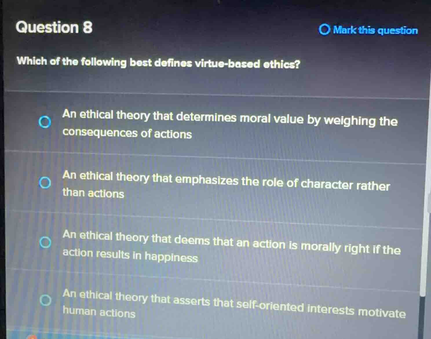question 8 mark this question which of the following best defines virtu…
