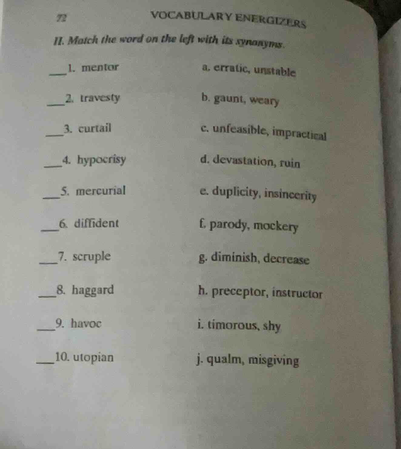 ii. match the word on the left with its synonyms. __1. mentor a. errati…