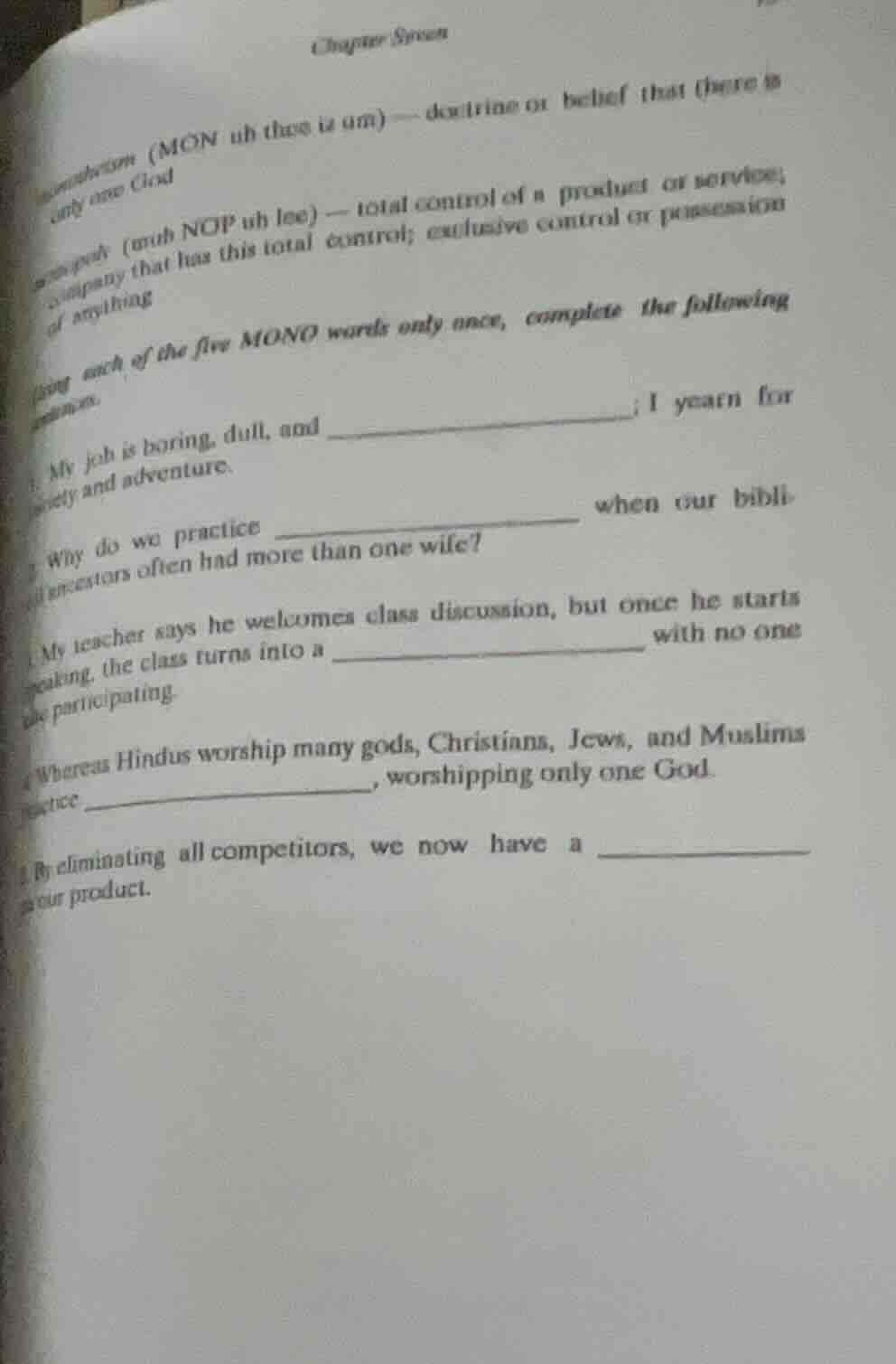 chapter seven monotheism (mon uh thee iz um) — doctrine or belief that …