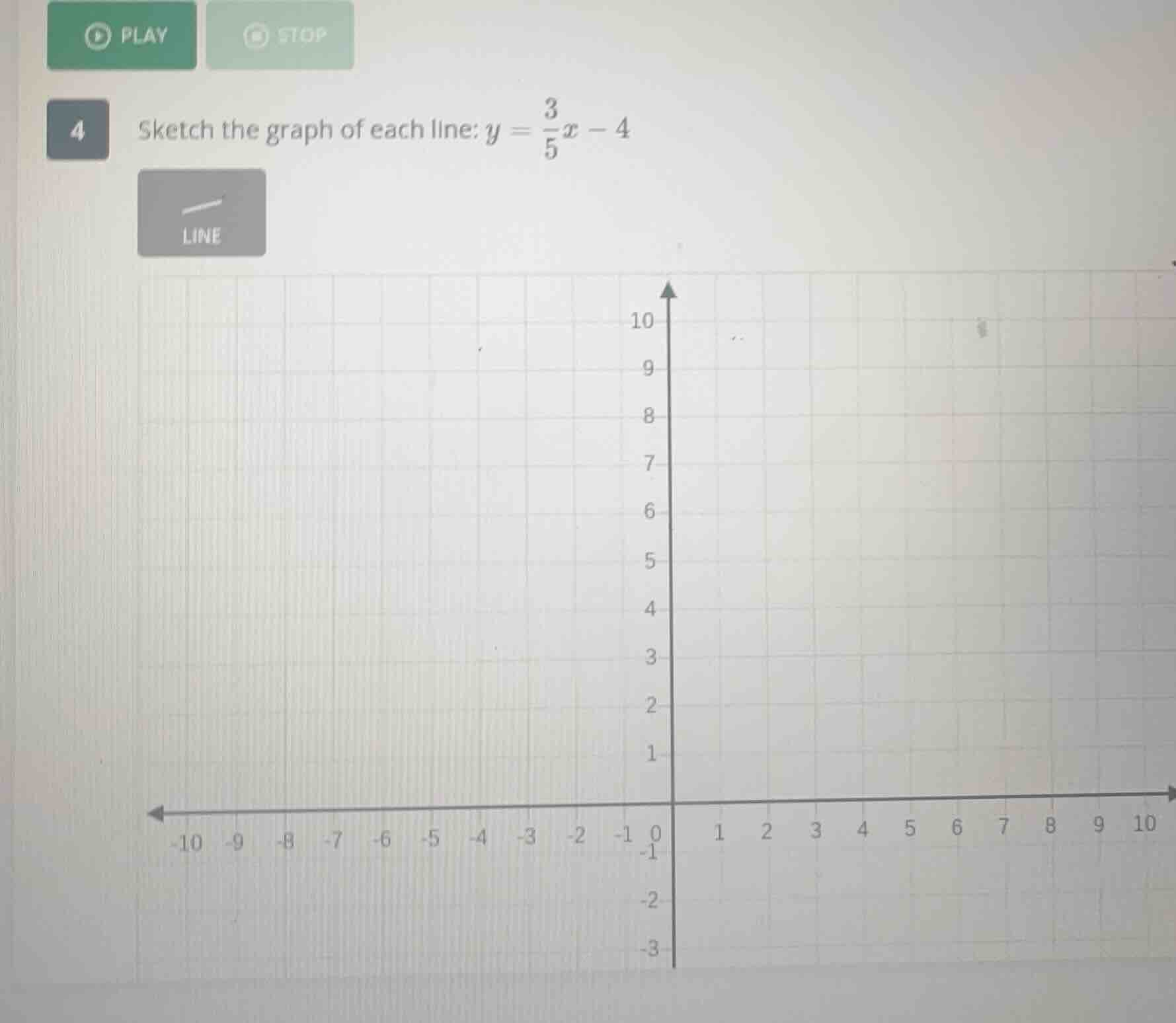 4 sketch the graph of each line: $y = \\frac{3}{5}x - 4$