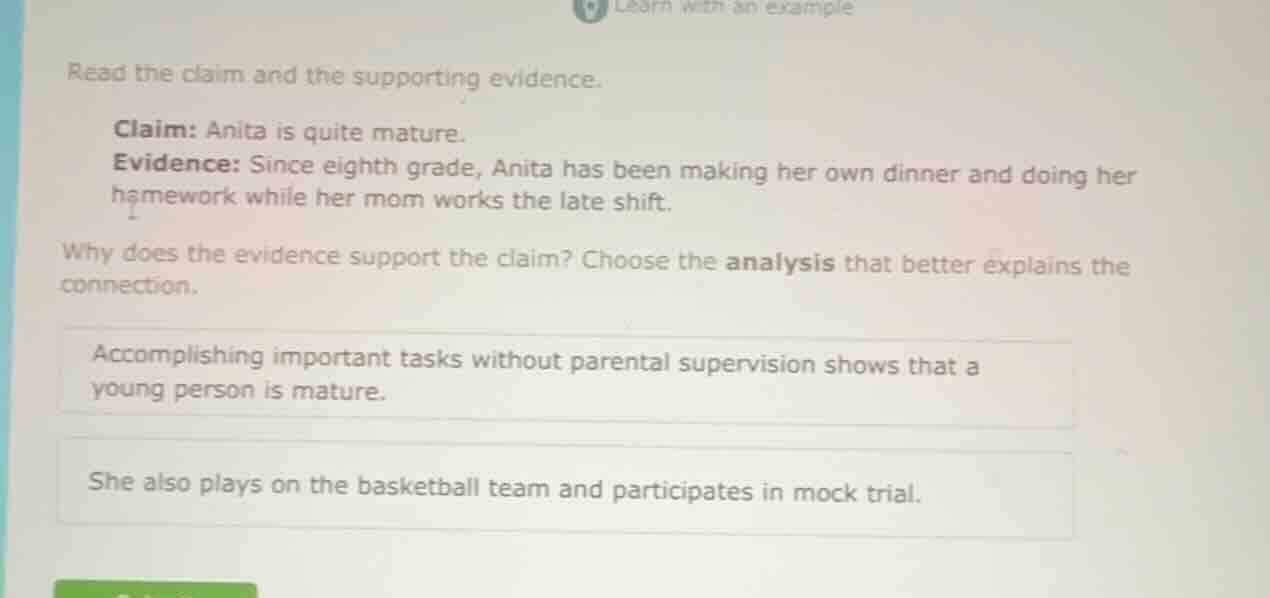 read the claim and the supporting evidence. claim: anita is quite matur…