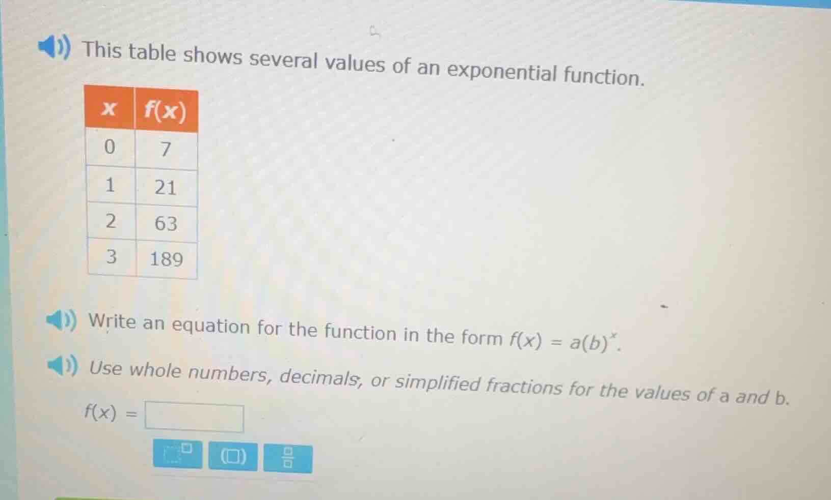 this table shows several values of an exponential function. x | f(x) 0 …