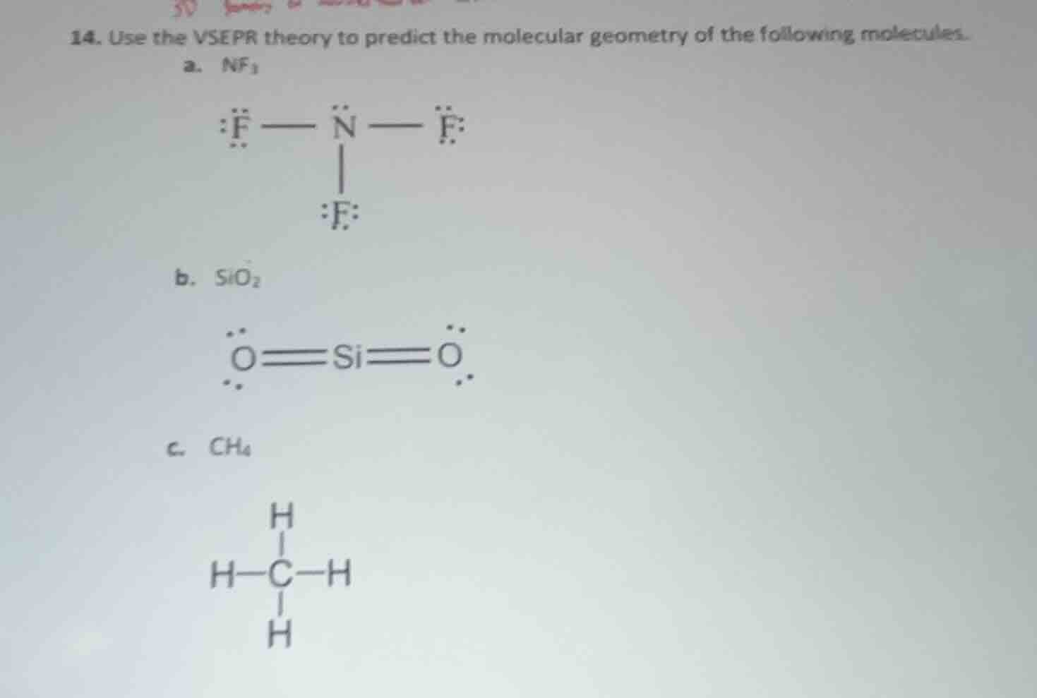 14. use the vsepr theory to predict the molecular geometry of the follo…