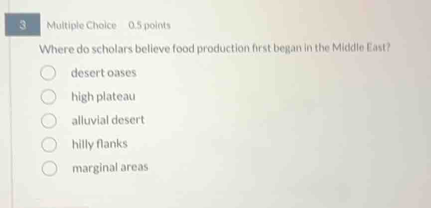 3 multiple choice 0.5 points where do scholars believe food production …