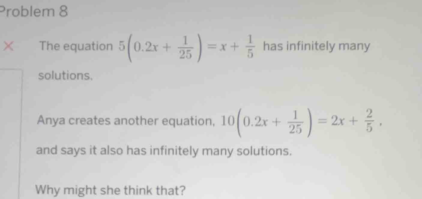 problem 8 the equation $5\\left(0.2x + \\frac{1}{25}\ ight) = x + \\fra…
