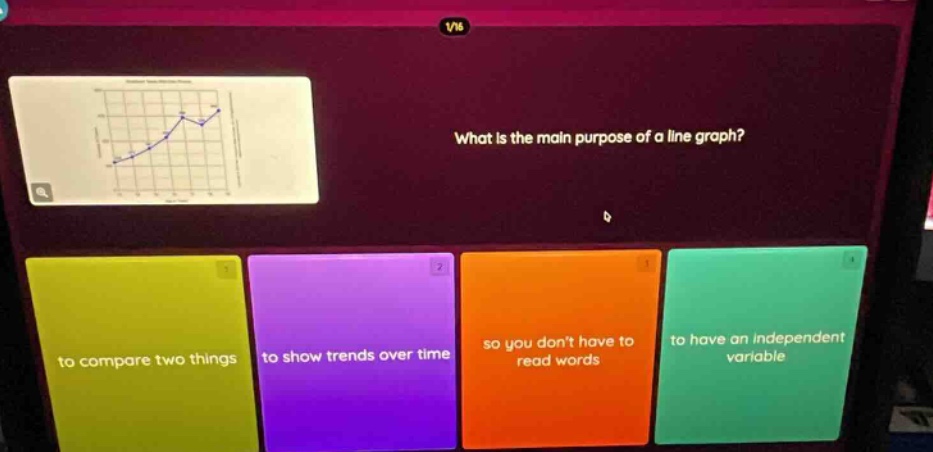 what is the main purpose of a line graph? to compare two things to show…