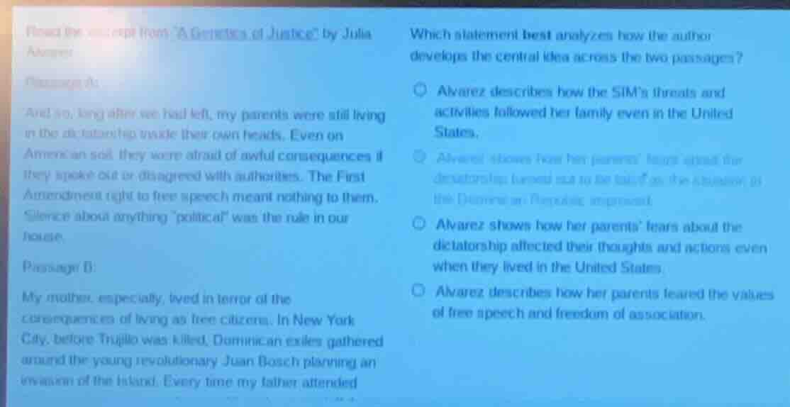 read the excerpts from a genetics of justice by julia alvarez. passage …