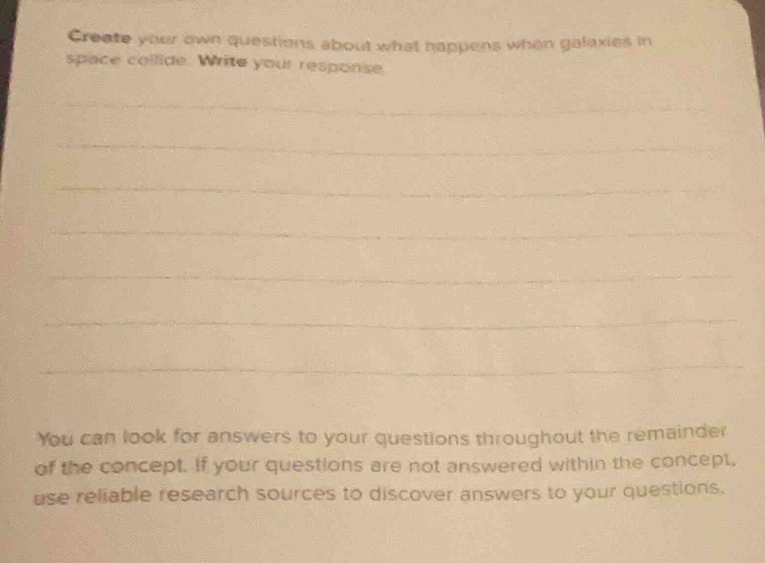 create your own questions about what happens when galaxies in space col…