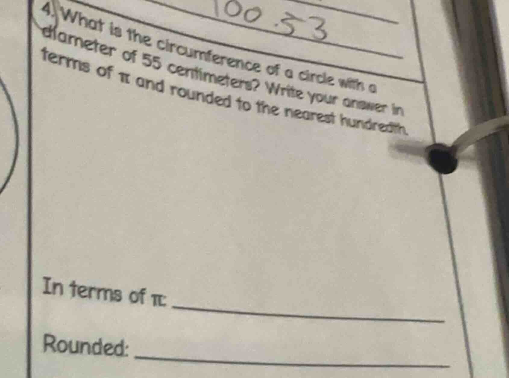 4. what is the circumference of a circle with a diameter of 55 centimet…