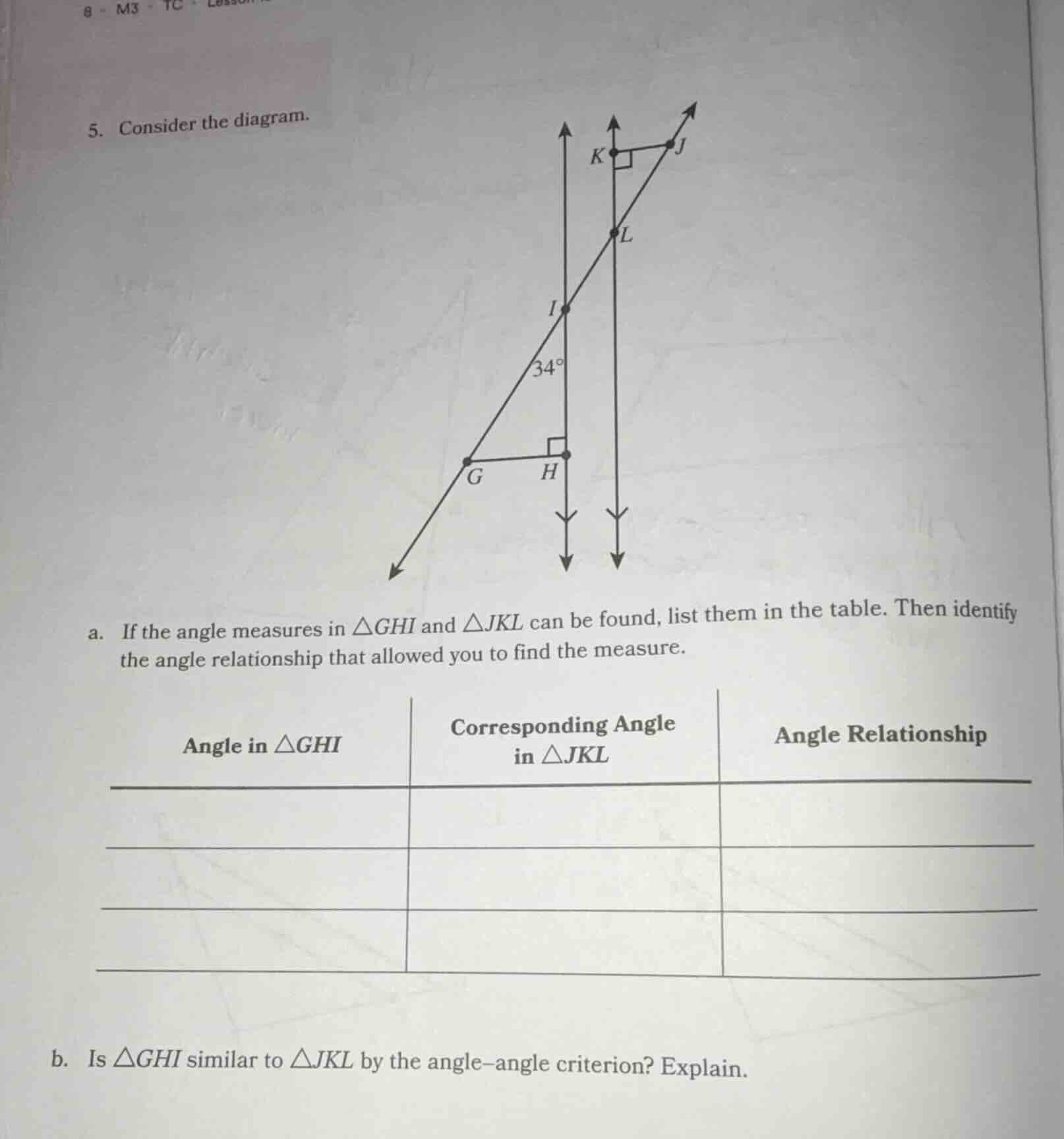 5. consider the diagram. a. if the angle measures in $\\triangle ghi$ a…