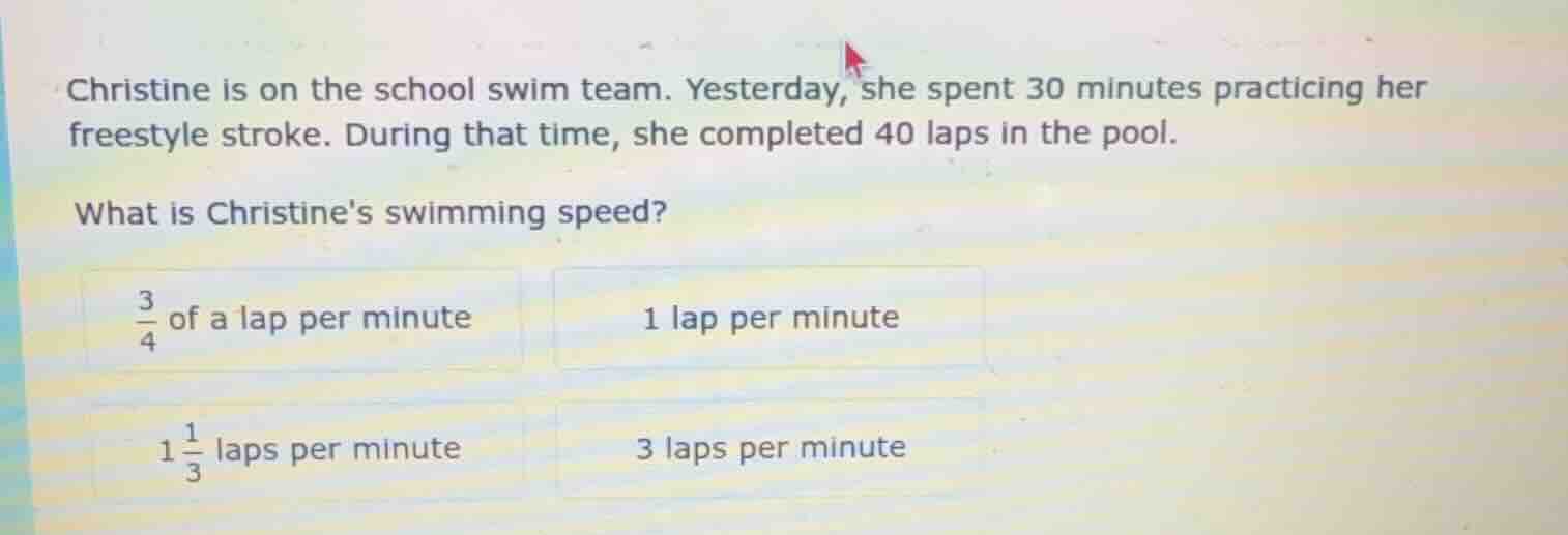 christine is on the school swim team. yesterday, she spent 30 minutes p…