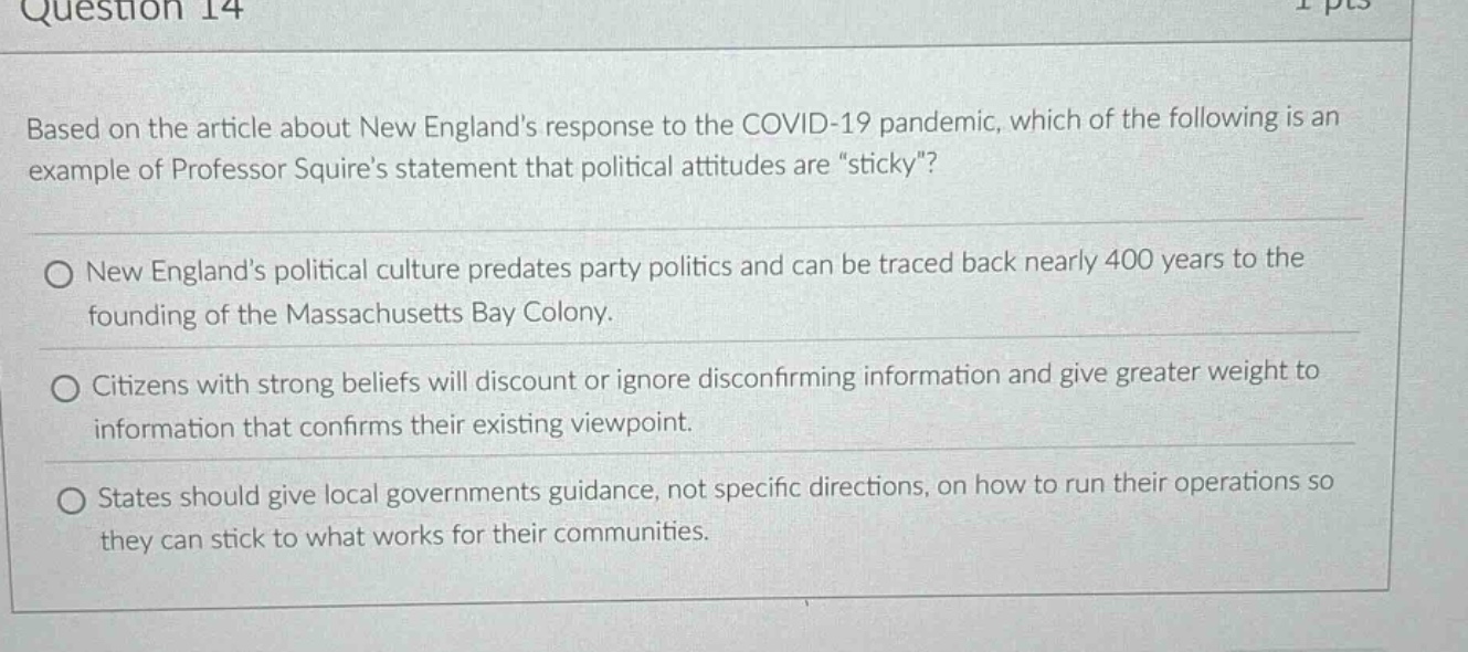 question 14 based on the article about new englands response to the cov…