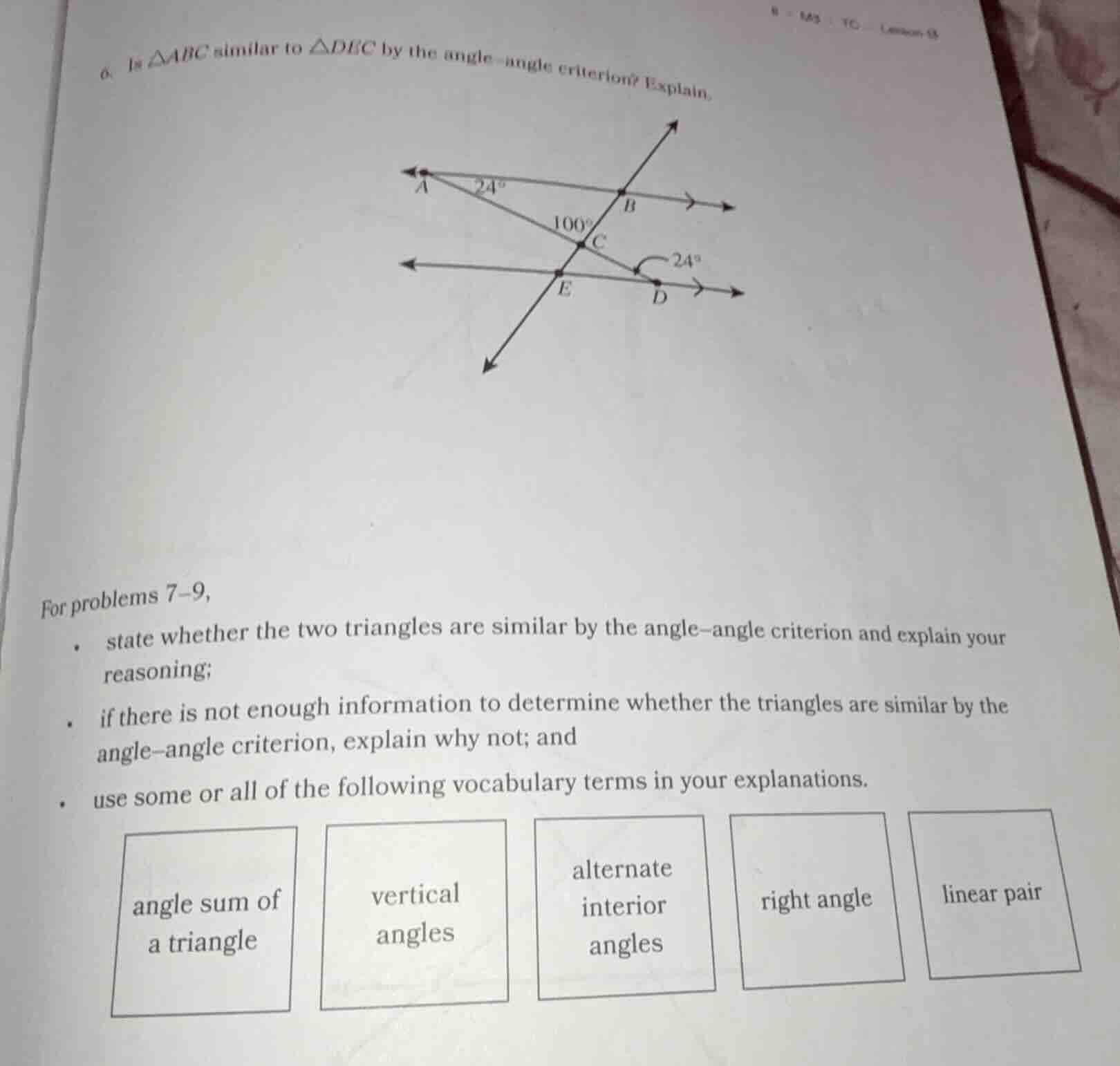 6. is $\\triangle abc$ similar to $\\triangle dec$ by the angle - angle…