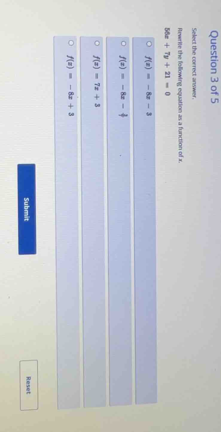 question 3 of 5 select the correct answer. rewrite the following equati…