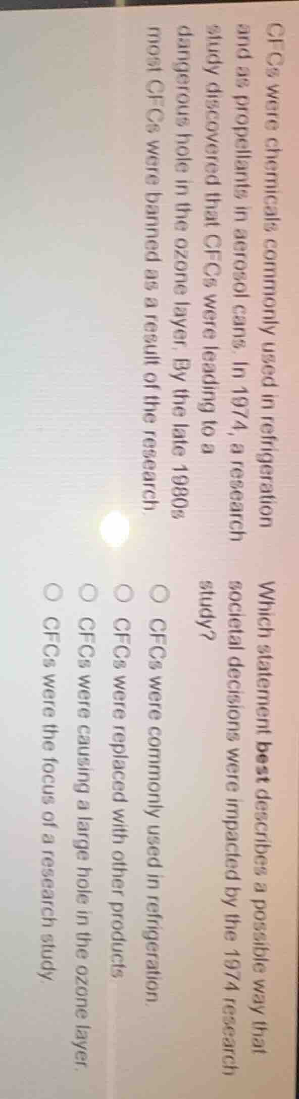 cfcs were chemicals commonly used in refrigeration and as propellants i…
